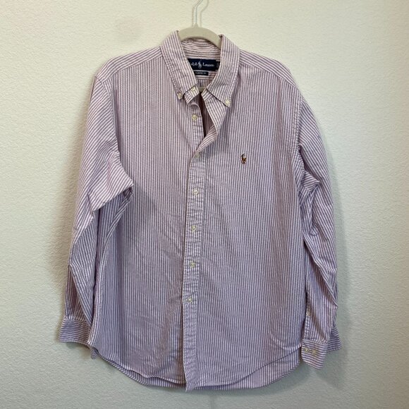 Ralph Lauren Classic Fit Purple White Stripe Button Down Shirt 16 1/2 - Picture 1 of 6